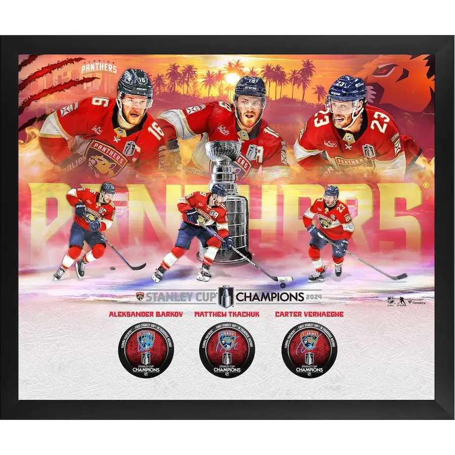 florida-panthers-2024-stanley-cup-champions-autographed-framed-shadowbox-with-3-hockey-pucks-limited-edition-of-500